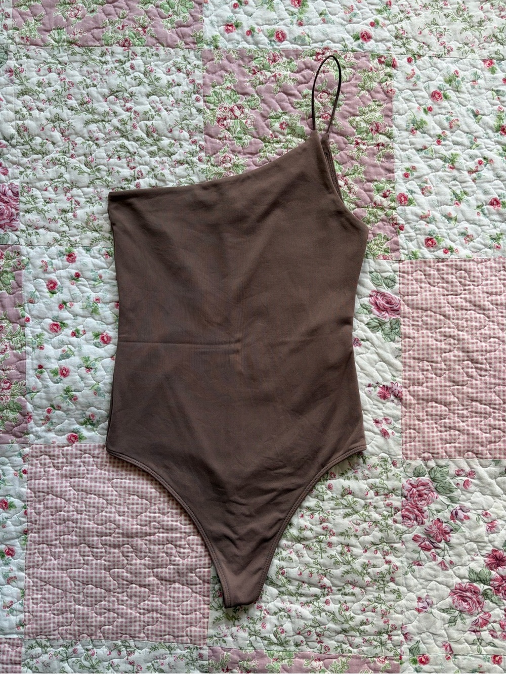 Aritzia Babaton Asymmetric Strap Bodysuit in Light Brown